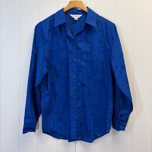 Vintage Blast Stars and Stripes Button Down Top Women Size L Western Semi-Sheer